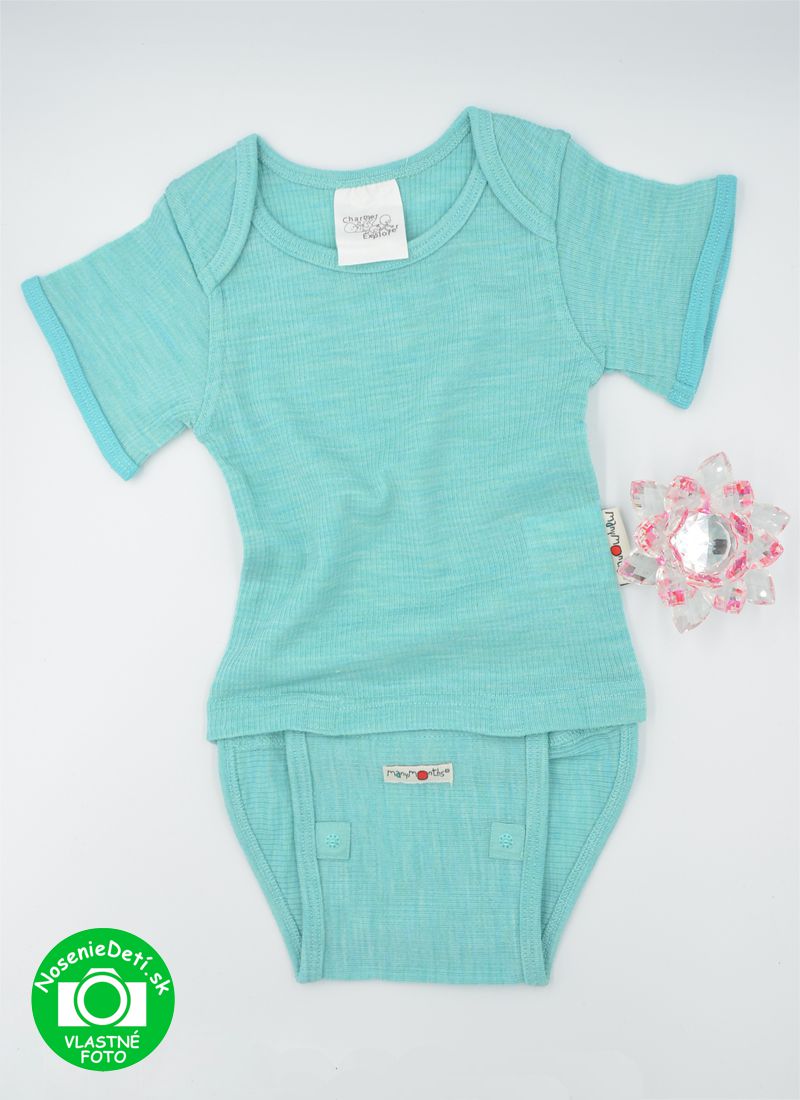 Detské celoročné merino Body Tričko Manymonths 4-Season Aqua blue