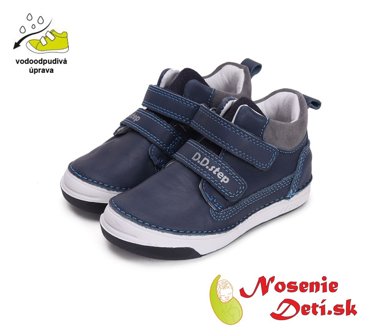 Chlapčenská prechodná kožená obuv D. D. Step topánky Royal Blue 040-42998. Vhodné na normálne / širšie chodidlá. Tieto topánky majú vodoodpudivú povrchovú úpravu. 