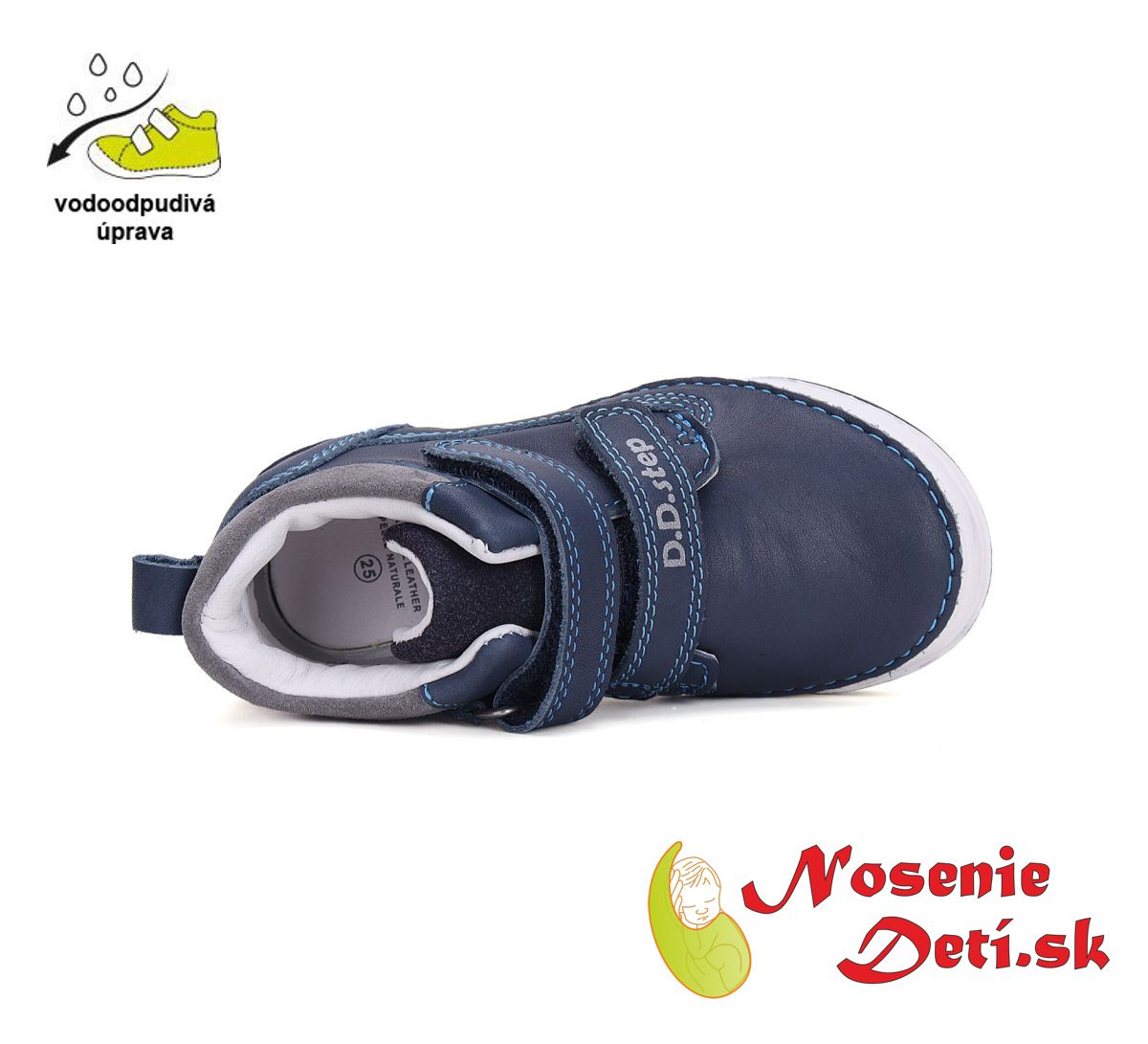 Chlapčenská prechodná kožená obuv D. D. Step topánky Royal Blue 040-42998. Vhodné na normálne / širšie chodidlá. Tieto topánky majú vodoodpudivú povrchovú úpravu. 