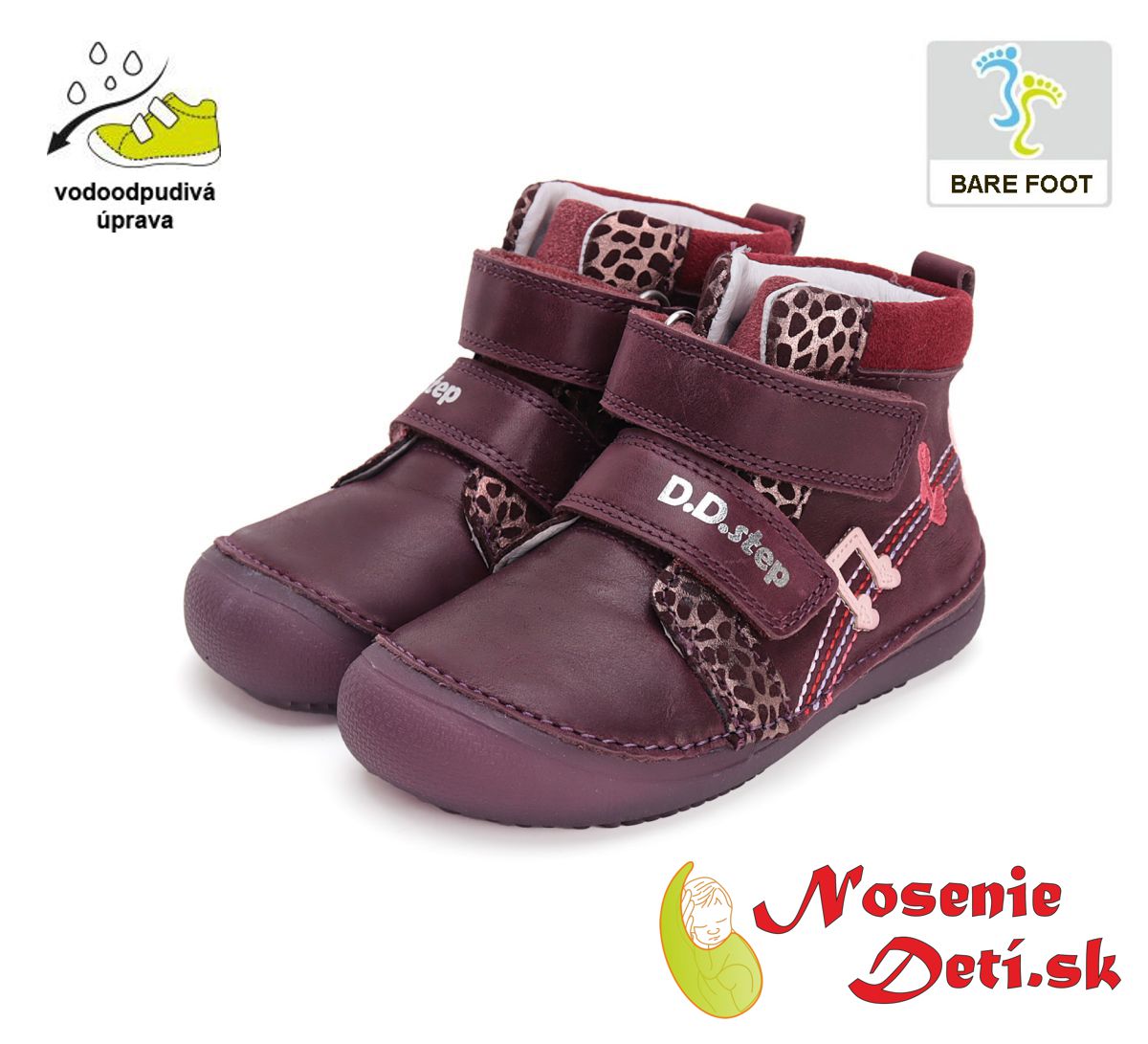 Dievčenské barefoot členkové prechodné topánky D.D. Step  Vínové 063-42517