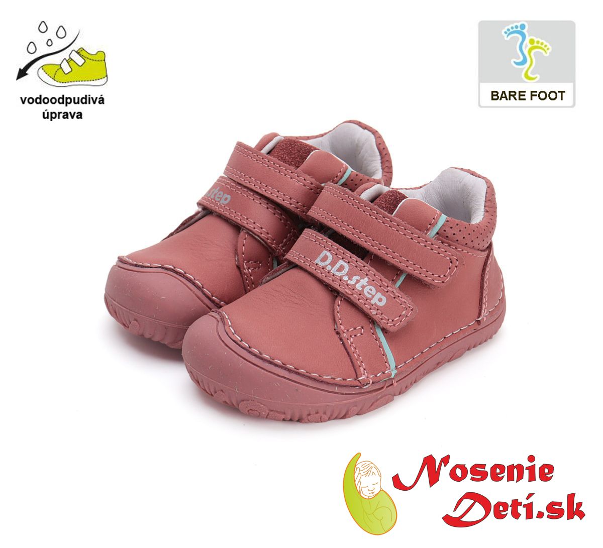 Dievčenské barefoot prechodné topánky D. D. Step Dark Pink 073-42466B. Určené pre normálne/široké chodidlá. Vodoodpudivá povrchová úprava. 