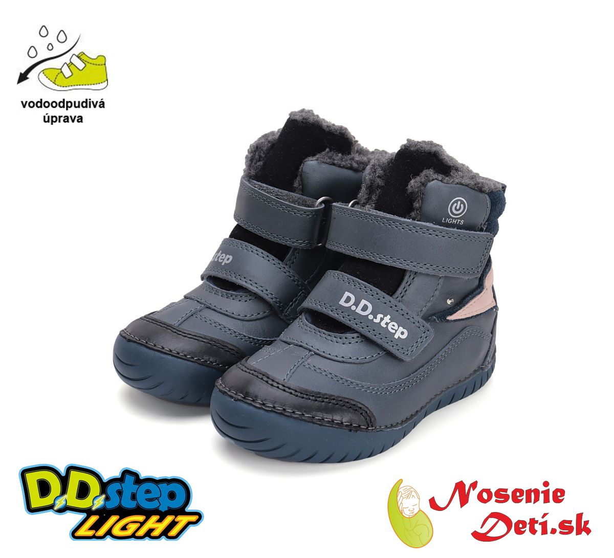 Chlapčenské zimné svietiace blikajúce topánky D.D. Step Royal Blue Blesk W050-42707B