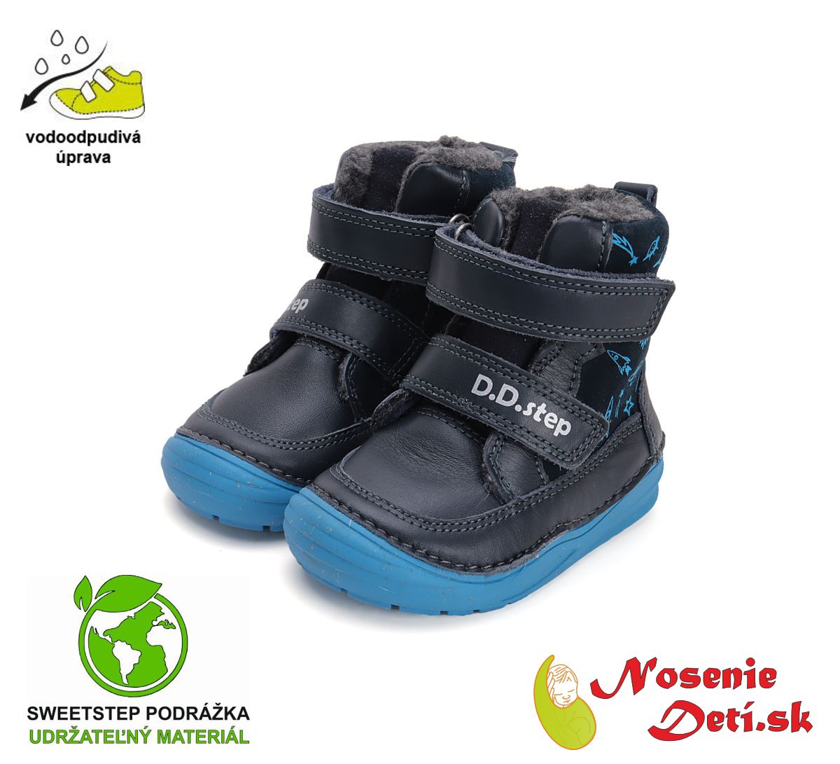 Chlapčenské zimné kožené topánky čižmy D.D. Step Royal Blue Vesmír W071-42680B