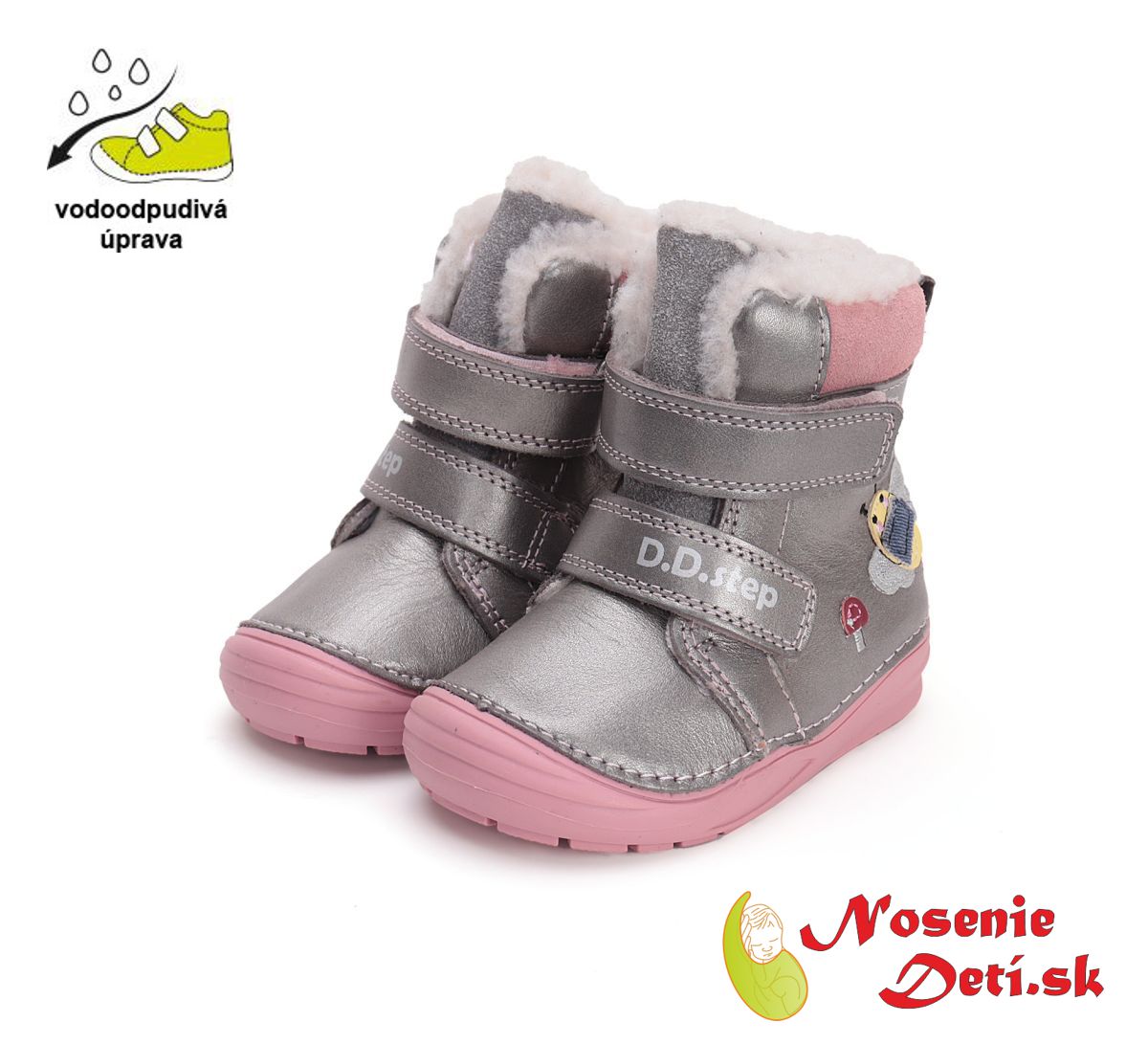 Dievčenské zimné kožené čižmy D.D. Step Silver Bronze Včielka W071-42233A