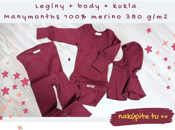 Detský merino set body, legíny, kukla Manymonths